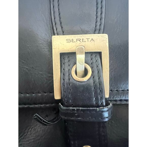 Sereta Premium Soft Black Leather Gold Accent Mini Backpack Shoulder Bag Purse - Picture 14 of 14